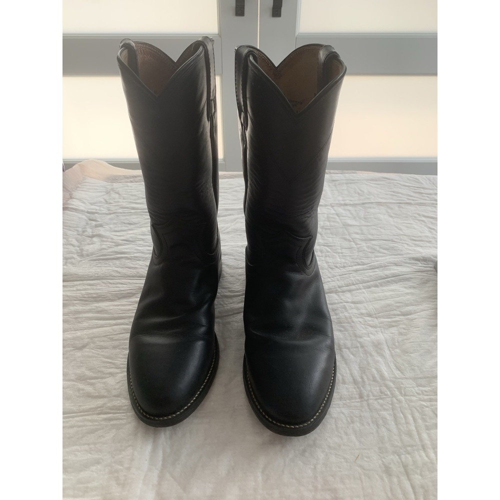 Justin L3703 Black Leather Roper Western Cowboy Cowgirl Boots 6.5 D